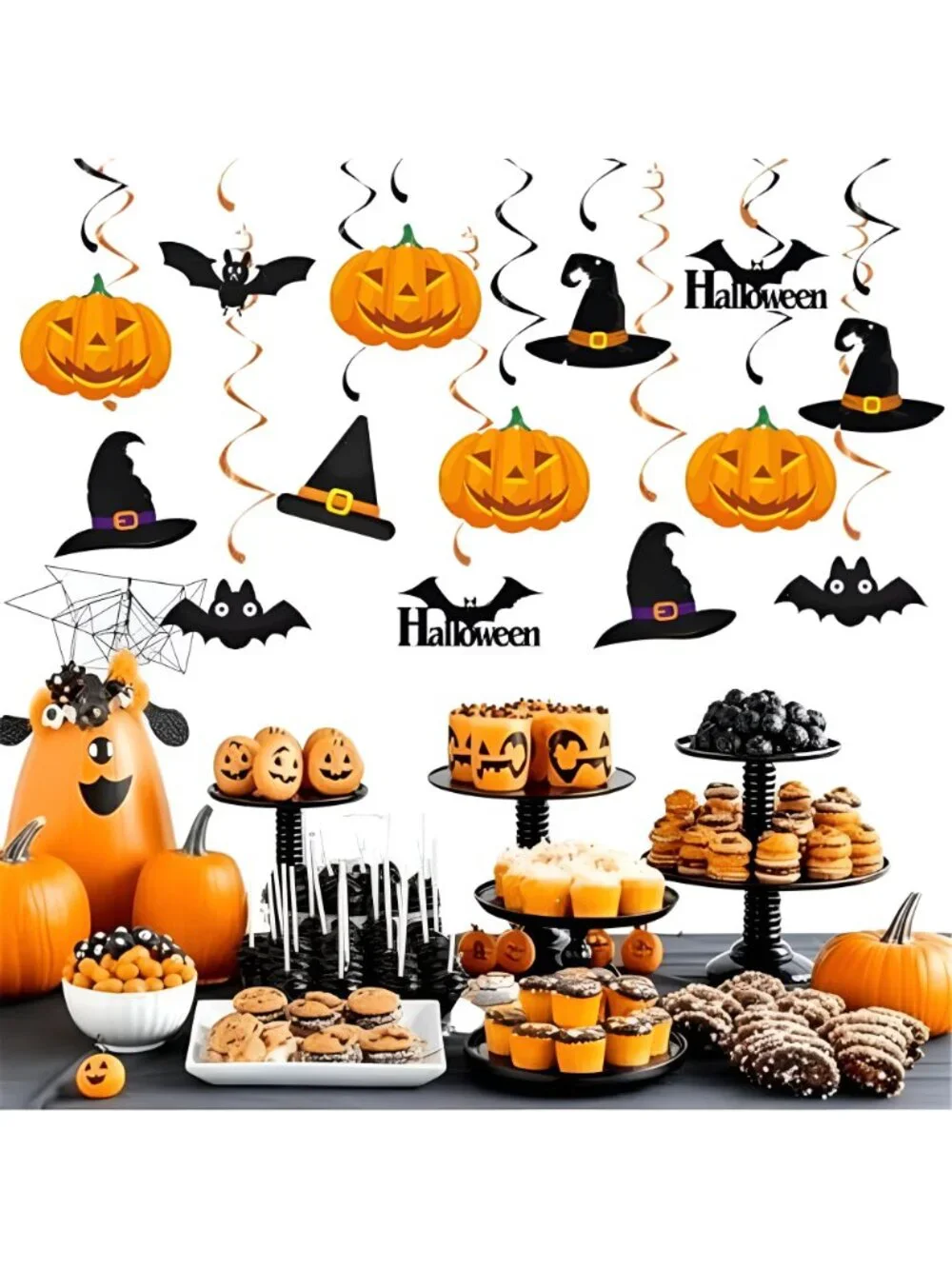 Black-Orange Halloween Pumpkin-Bat Hat Party-Decorations